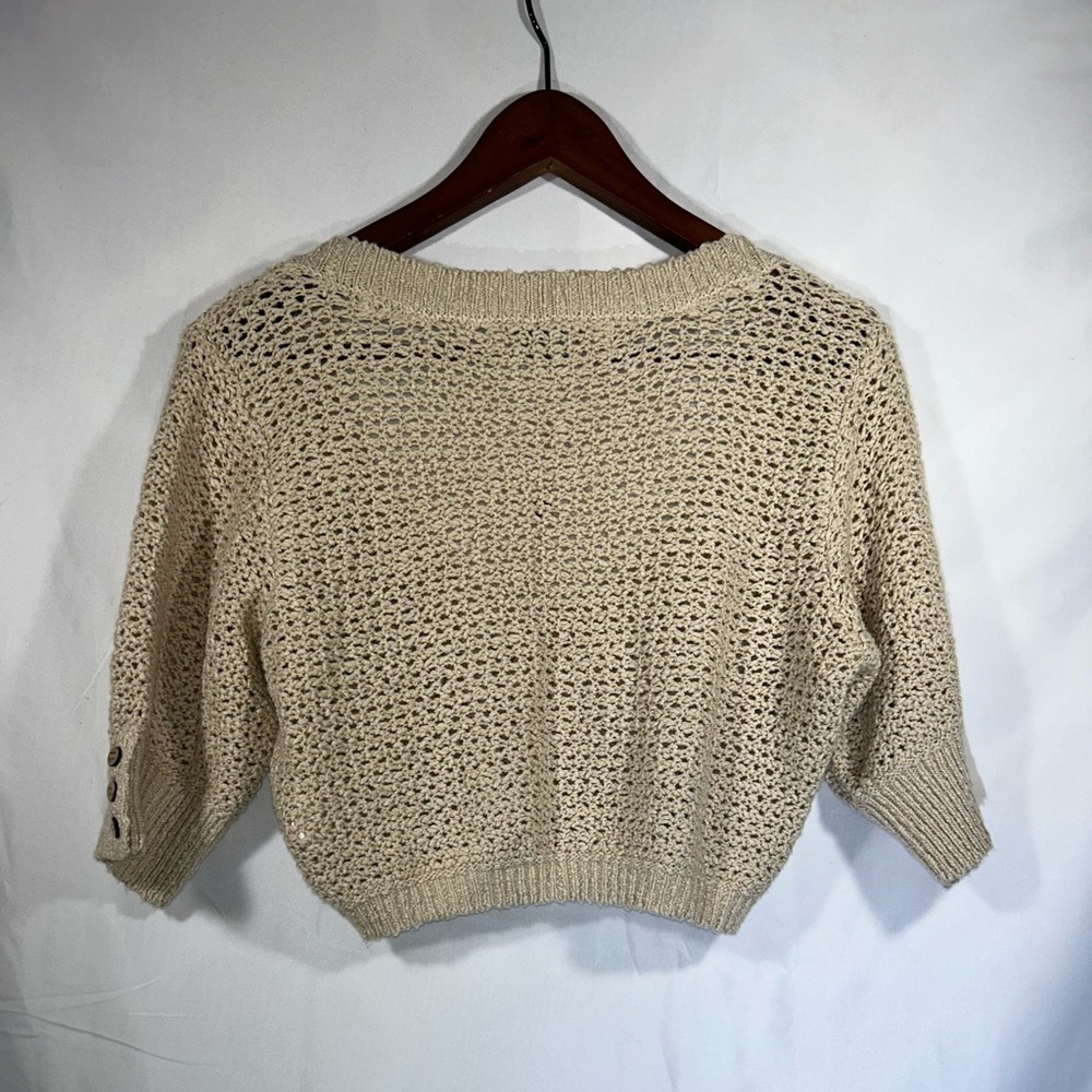 NEW Free People Crochet Knit Cropped Womens Button Down Sweater Cardigan Sz L - Picture 3 of 11
